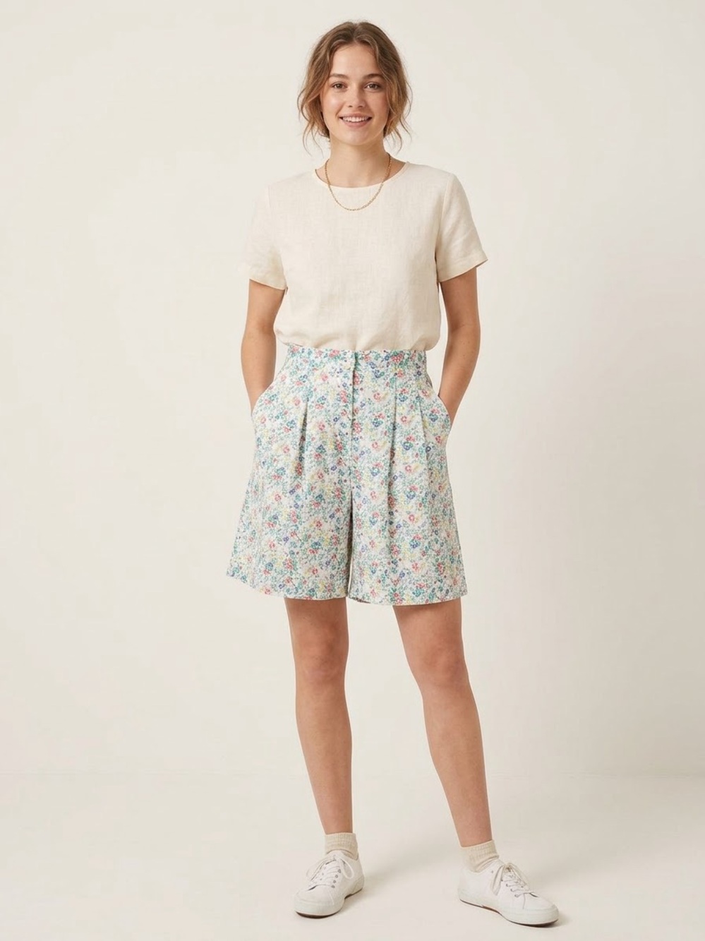 Vintage Cabin Creek White Floral A-Line Skort with Pink, Yellow & Blue Size 14